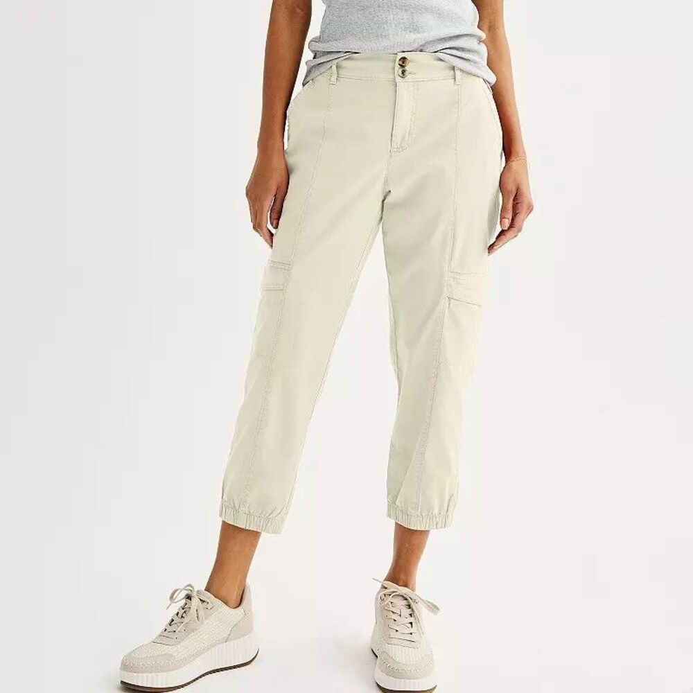 Sonoma Utility Cargo Capri Pants Womens 16 Ivory Stretch NEW